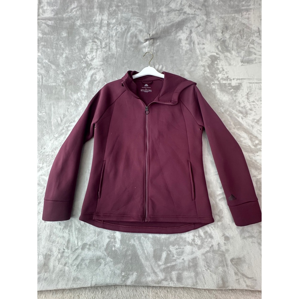 Adidas Z.N.E. Full Zip Hoodie Burgundy Maroon Scuba Hood Jacket Womens Large